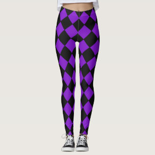 Legging Padrão de Diamante de Harlequin Roxo e Negro Verif