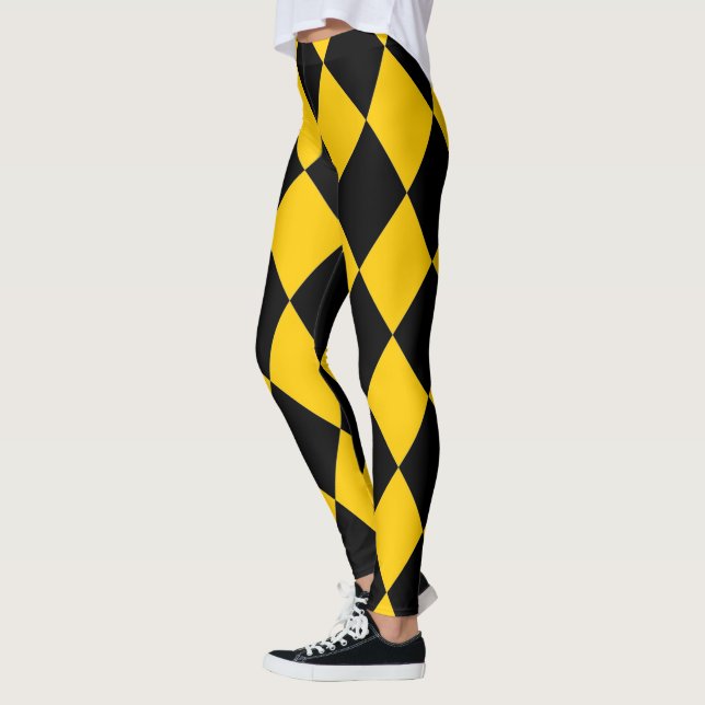 Legging Padrão de Diamante do Harlequin ~ Dourado & Preto  (Esquerda)