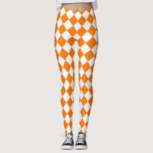 Legging Padrão de Diamante do Verificador Branco Laranja