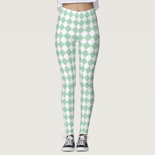 Legging Padrão de Diamante do Verificador Branco Verde