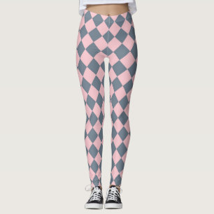 Legging Padrão de Diamante do Verificador de Cinzas Rosa