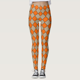 Legging Padrão de Diamante do Verificador de Taupe Laranja