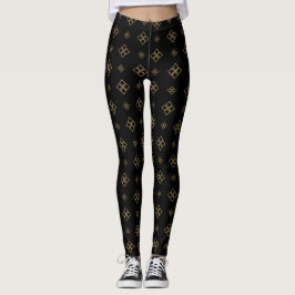Legging Padrão de Diamante Dourado do Vintage Designer
