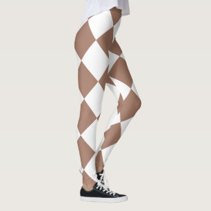Legging Padrão de Diamante em Branco e Mocha Mousse