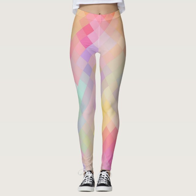 Legging Padrão de Diamante Moderno Geométrico Colorido #13 (Frente)