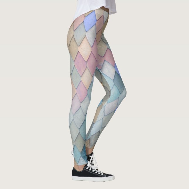 Legging Padrão de Diamante Pastel Sereia Azul Cor-de-rosa (Direita)