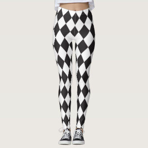 Legging Padrão de diamante preto e branco
