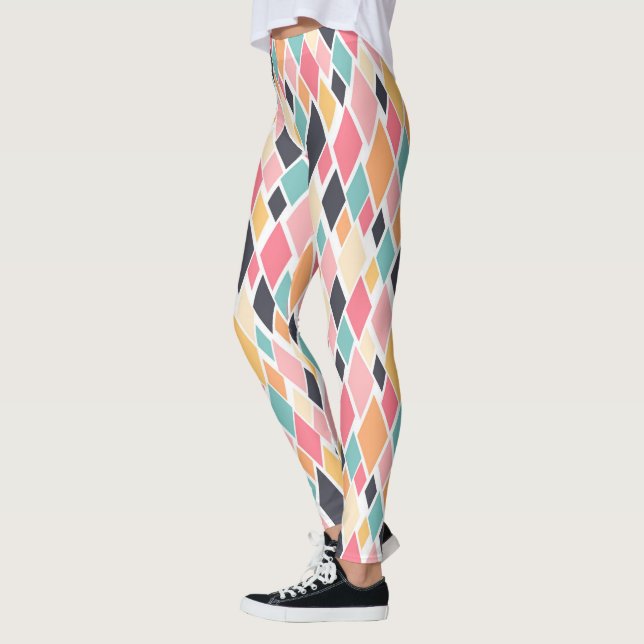 Legging Padrão de Diamante Retroativo Colorido (Esquerda)