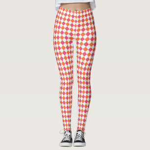 Legging Padrão de Diamante Rosa e Laranja
