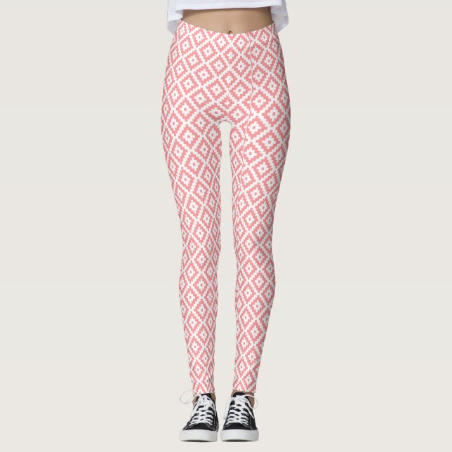 Legging Padrão de Diamante Rosa Elegante (Frente)