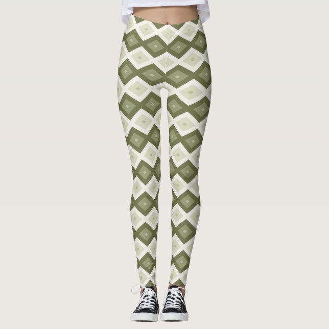 Legging Padrão de diamante verde-oliva (Frente)