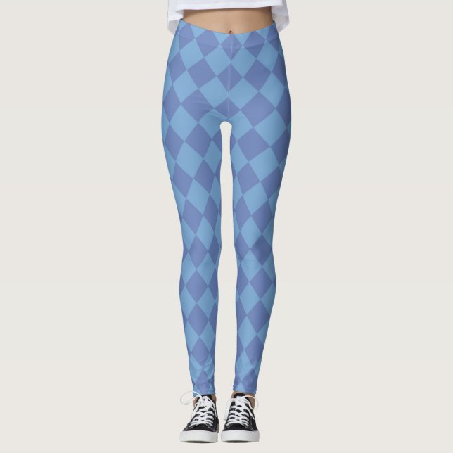 Legging Padrão de Diamante Xadrez Azul (Frente)