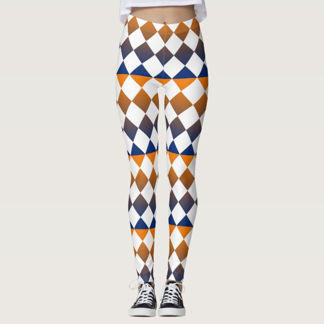 Legging Padrão de Diamante Xadrez Colorido (Frente)