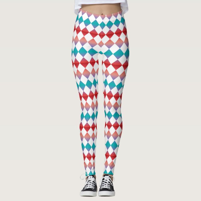 Legging Padrão de Diamante Xadrez Colorido (Frente)