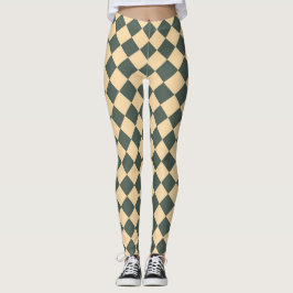 Legging Padrão de Diamante Xadrez Verde Amarelo