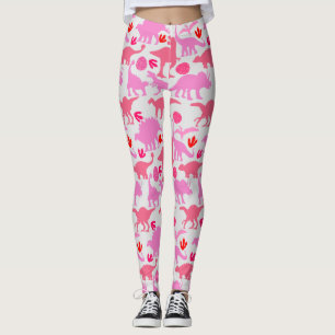 Legging Padrão de Dino Rosa L Fundo Cinza