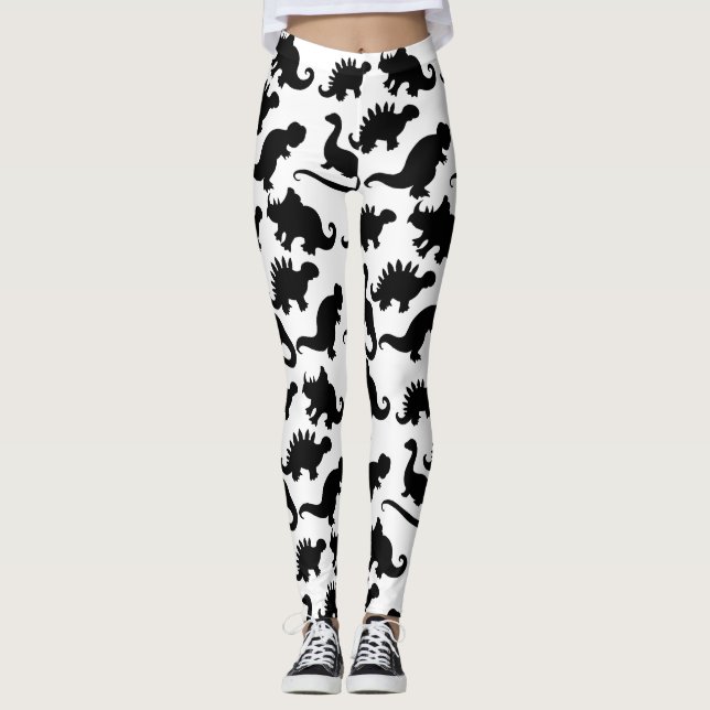 Legging Padrão de Dinossauro Preto e Branco Fofo (Frente)