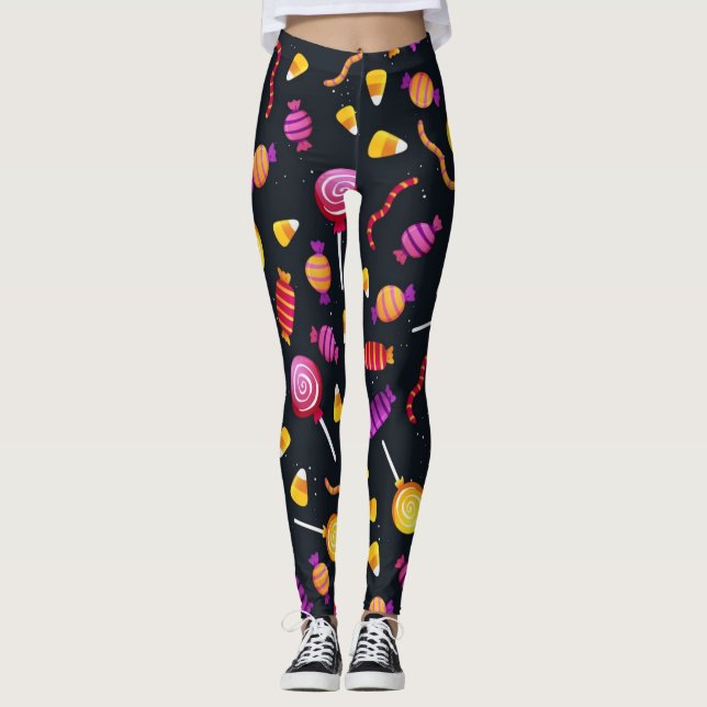 Legging Padrão de doces do Dia das Bruxas (Frente)
