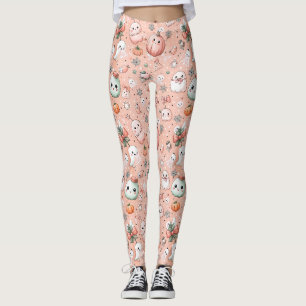 Legging Padrão de Doodle do Halloween com Fantasmas e Pump
