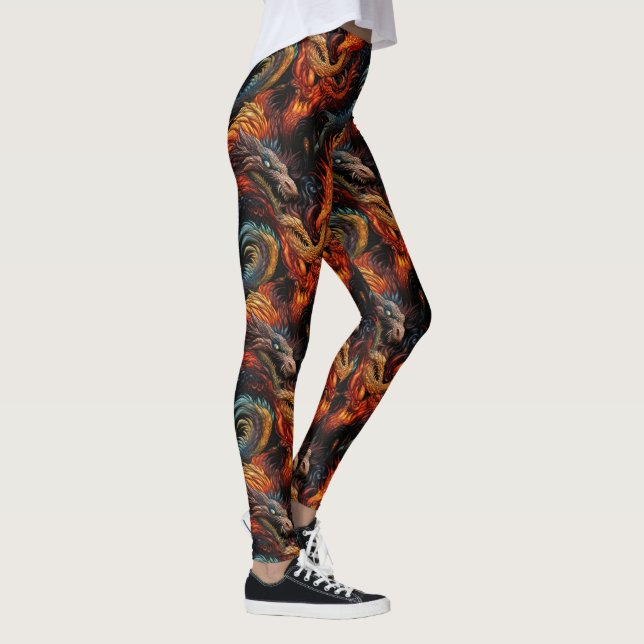 Legging Padrão de Dragão de Fogo Mitológico (Direita)