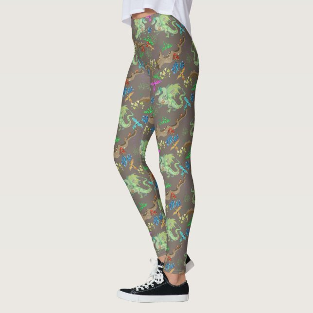 Legging Padrão de Dragão Florestal Encantado (Esquerda)