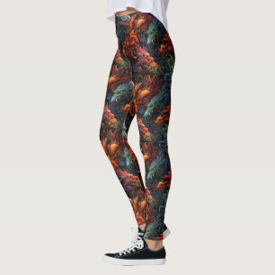 Legging Padrão de Dragões Multicoloridos
