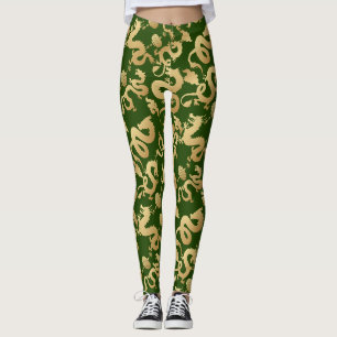 Legging Padrão de Dragões ouros D Verde BG