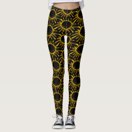 Legging Padrão de eclipse solar abstrato moderno em preto 