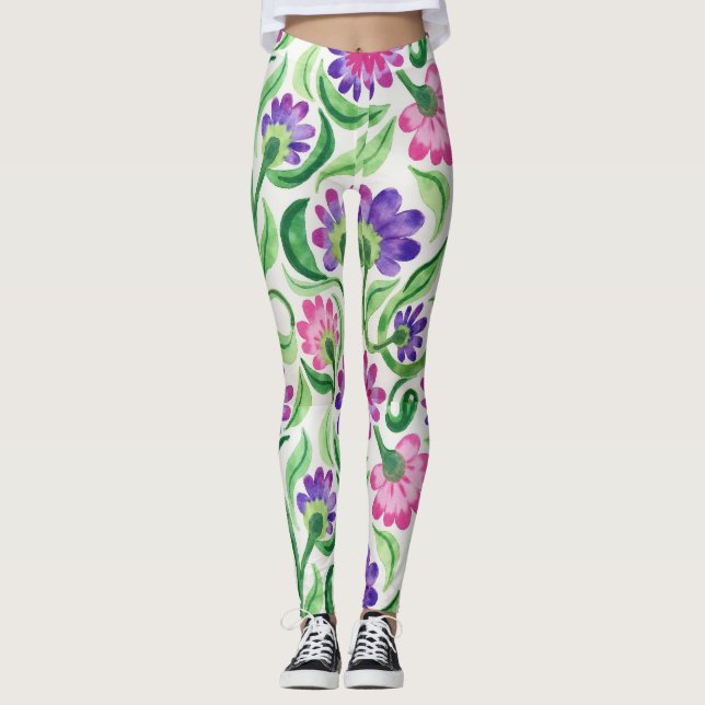 Legging Padrão de Efeito Coletor de Elementos Florais (Frente)