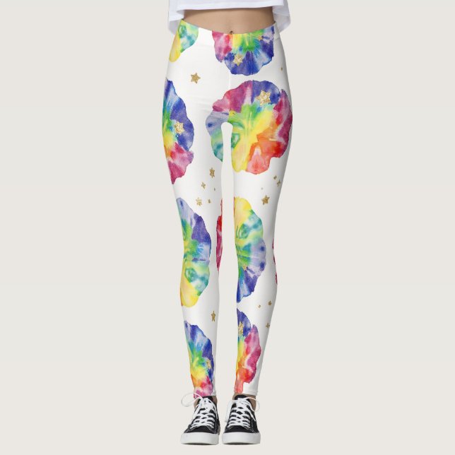 Legging Padrão de Efeito do Corante do Arco-Íris Sem Costu (Frente)