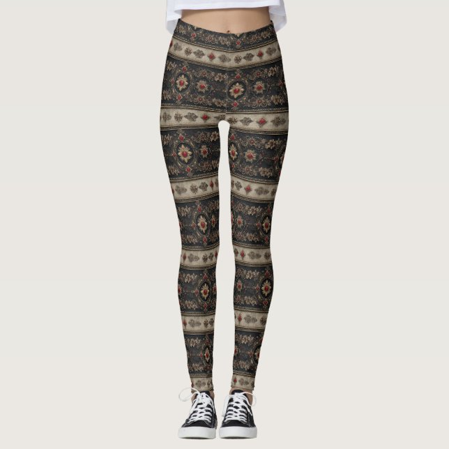 Legging Padrão de Elegância Gótica Barroca Rubi (Frente)