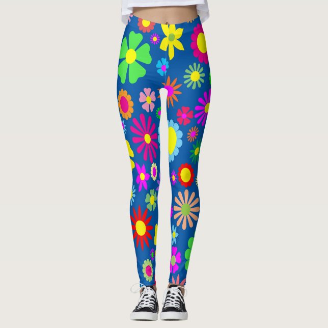 Legging Padrão de energia da ventoinha em azul (Frente)