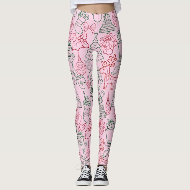 Legging Padrão de enfeites de natal 02 L rosa BG (Frente)