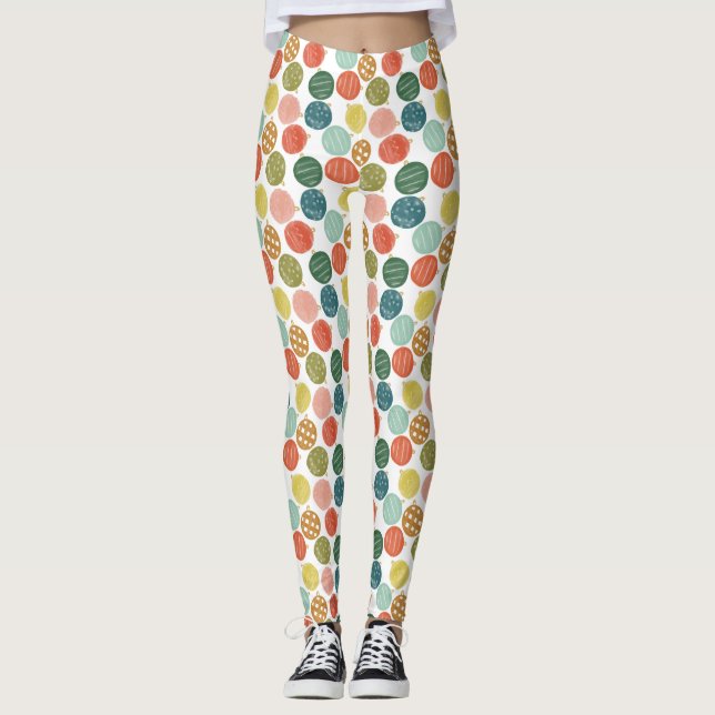 Legging Padrão de Enfeites de natal de Aquarela Verde (Frente)