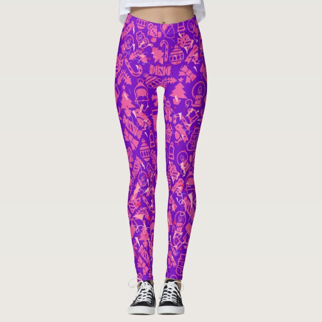 Legging Padrão de enfeites de natal.rosa.07 B Roxo BG (Frente)