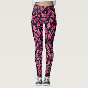 Legging Padrão de enfeites de natal.rosa.07 Preto BG