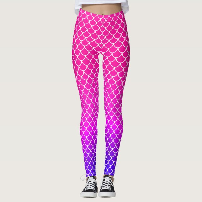 Legging Padrão de Escala de Gradiente Rosa Cinza de Boneca (Frente)