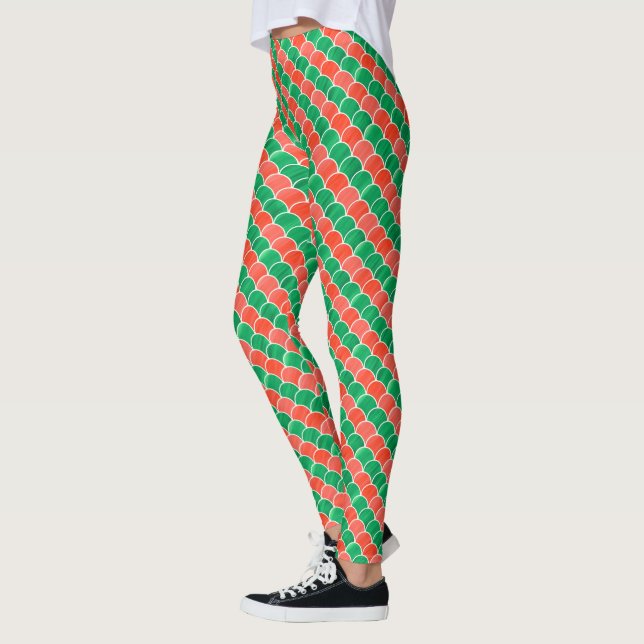Legging Padrão de Escala de Natal Verde Festivo (Esquerda)