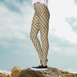 Legging Padrão de Escala de Peixes de Sereia Moderna Beige