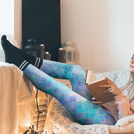 Legging Padrão de Escala de Sereia Aqua Pearlescente e Dou