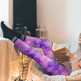 Legging Padrão de Escala de Sereia Ultra Violet e Dourada
