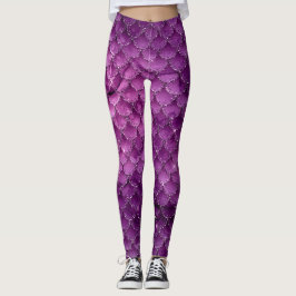 Legging Padrão de Escamas de Sereia Glam Ombre Roxo