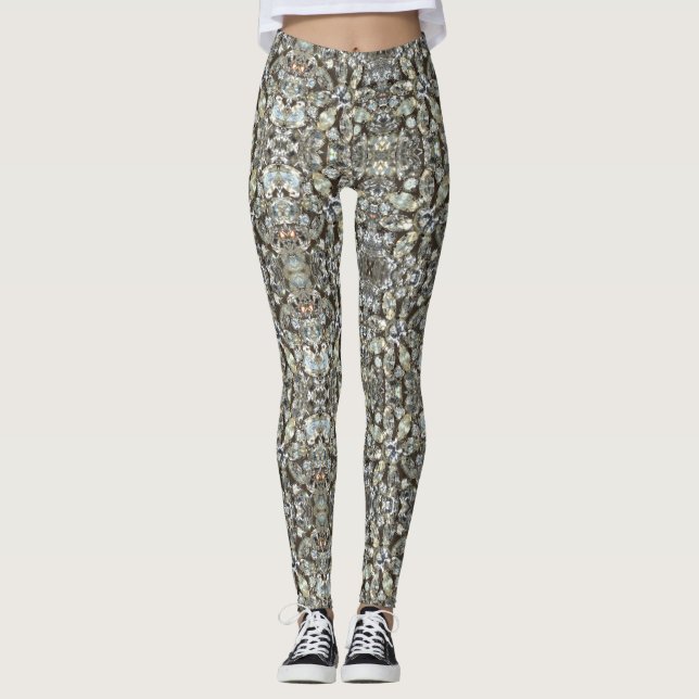Legging Padrão de Espelho do Rhinestone Diamond Bling (Frente)