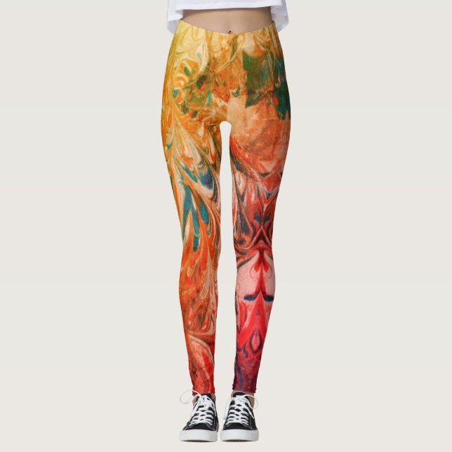 Legging Padrão de espirais de mármore multicolorido abstra (Frente)