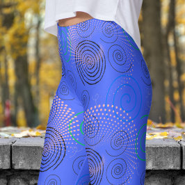 Legging Padrão de espirais hipnóticos azul de tendência