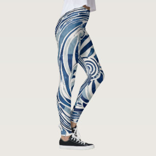 Legging Padrão de espiral branco azul 02
