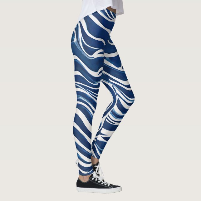 Legging Padrão de espiral branco azul 06 (Direita)