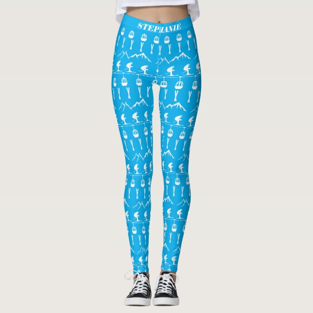 Legging Padrão de Esqui Esquiador Azul (Frente)
