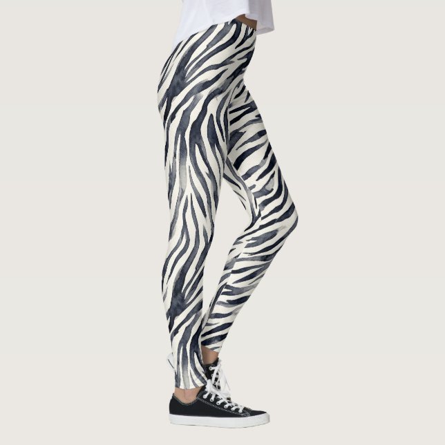 Legging Padrão de Estampa de Zebra Preto e Branco (Direita)
