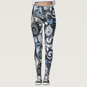 Legging Padrão de estampa paisley branco e azul